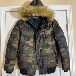 Camouflage Puffer Jacket with Fur Hood